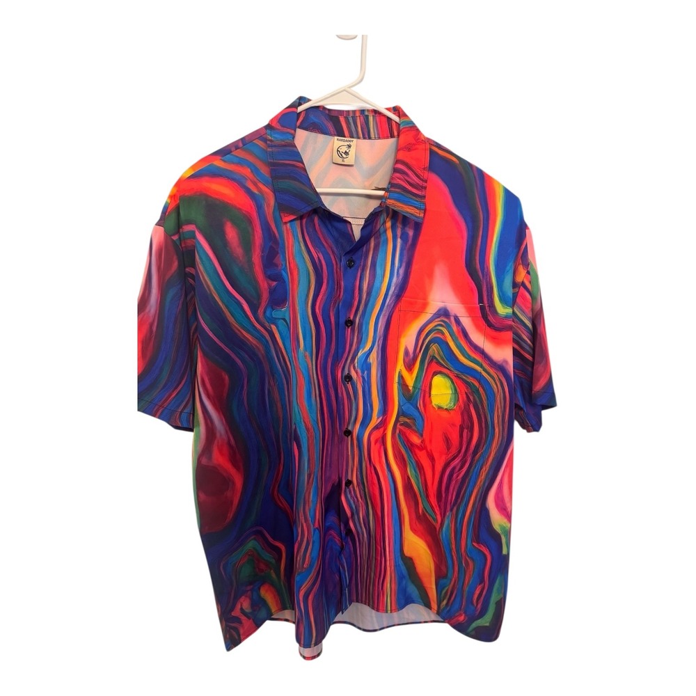 Hardaddy Mens XL Psychedelic Marble Swirl Button Down Shirt Multicolor Trippy